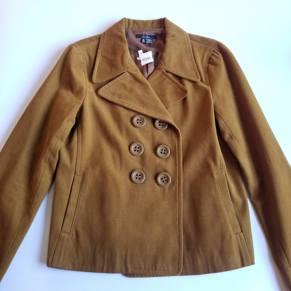 Zara Basic Double-breasted Cotton Jacket Brown L